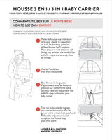 Instruction sheet: how to use the 3-in-1 cover on a baby carrier
