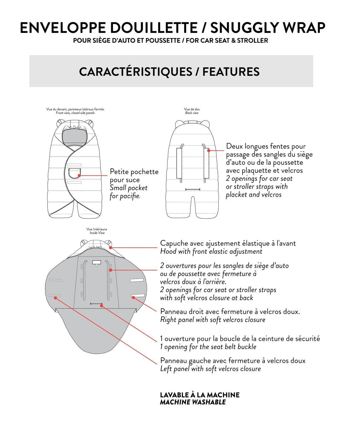 Deux par Deux Snugly Baby Wrap Designed For Car Seat And Stroller Chanterelle