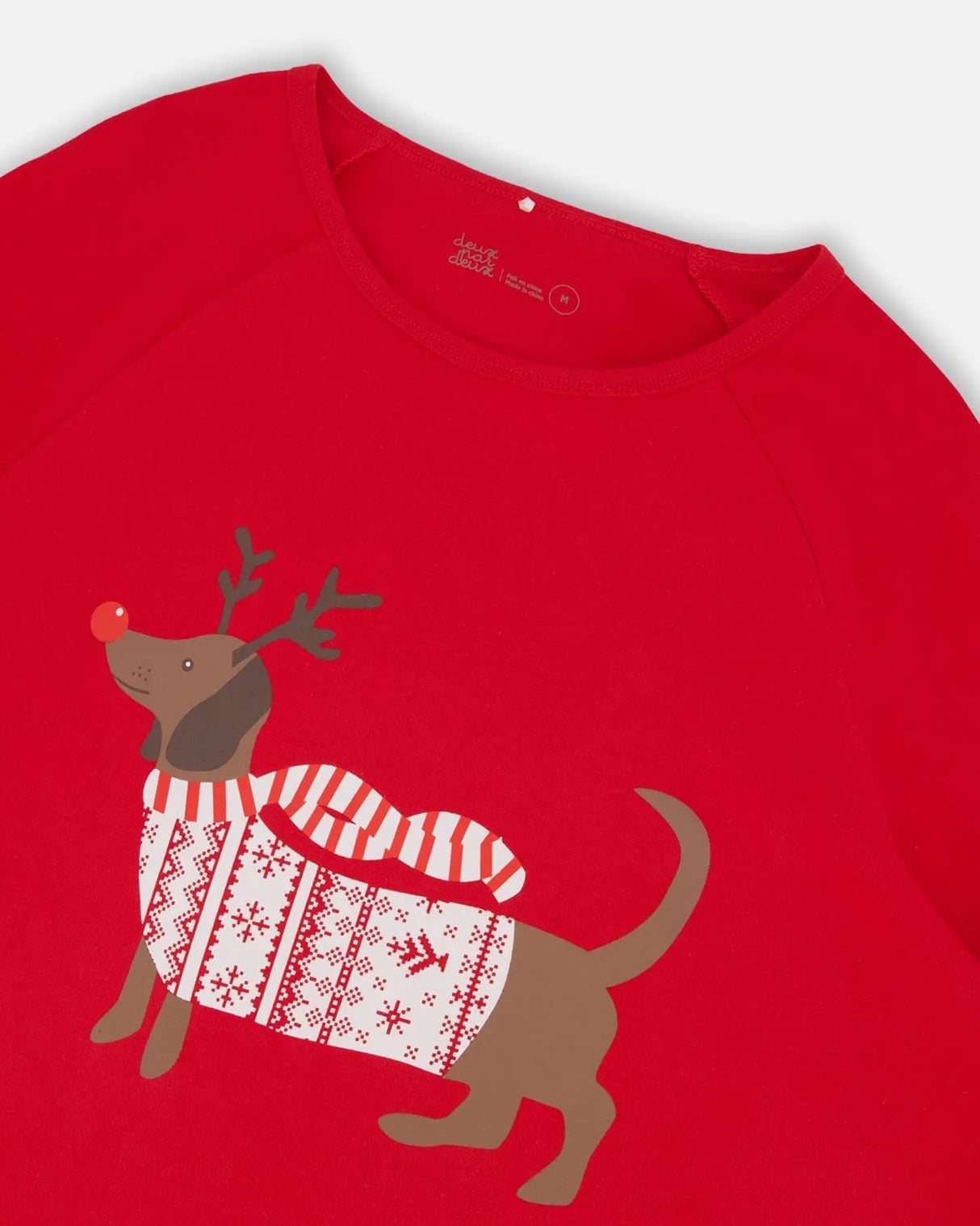 Adult Women Organic Cotton Two-Piece Pajamas Red And White Fairisle | Deux par Deux | Jenni Kidz