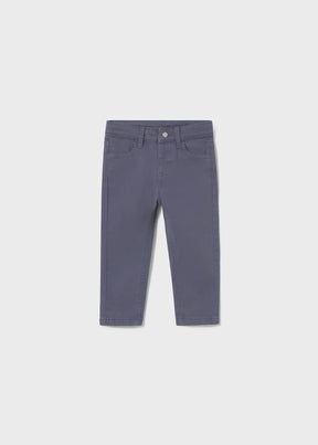 Front view of washed blue-grey baby fitted pants