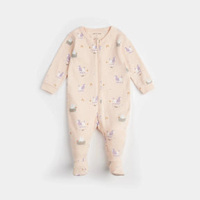 Petit Lem Baby Dog Grooming organic cotton footed sleeper – front view