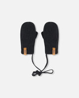 Baby Knit Mittens With String Black | Deux par Deux | Jenni Kidz