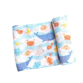 Angel Dear Wavey Sea Creatures bamboo muslin swaddle blanket