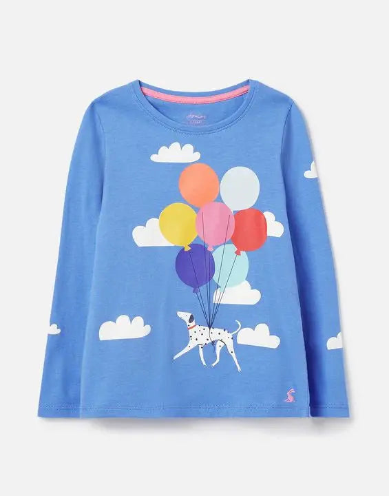 Bessie Long Sleeve Screenprint T-Shirt Blue Dalmatian | Joules | Joules | Jenni Kidz