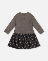 Bi-Material Dress Black With Mesh Skirt And Heart | Deux par Deux | Jenni Kidz