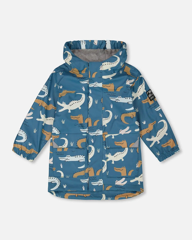 Blue Raincoat With Crocodiles That Change Color Upon Contact With Water | Deux par Deux | Jenni Kidz