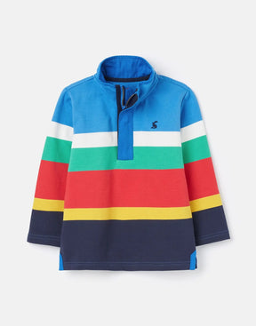 Joules Captain Multicolour Stripe Half-Zip Top: front view with multicoloured stripes