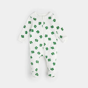 Petit Lem baby Clover Print organic cotton footed sleeper – front view