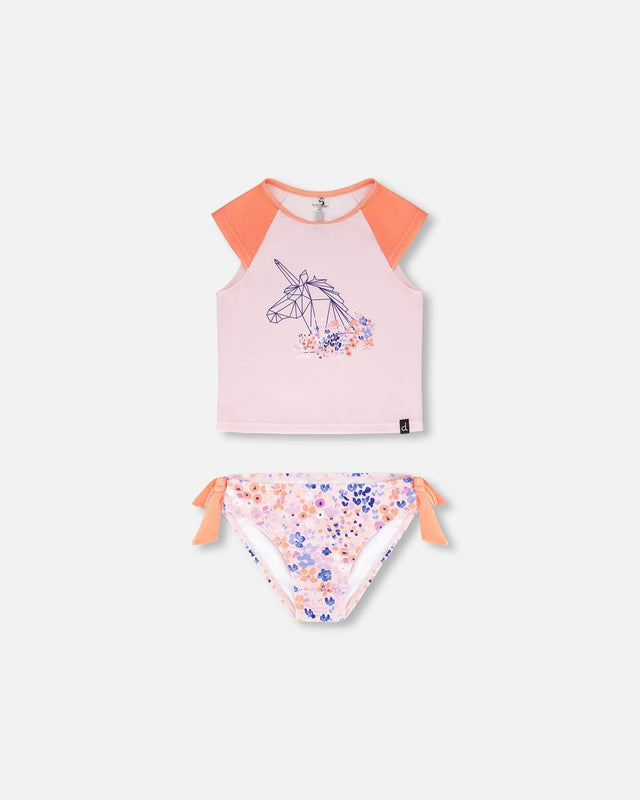 Two Piece Rashguard Swimsuit Lavender Printed Fields Flowers-0