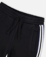 Fleece Sweatpants With Side Stripes Black | Deux par Deux | Jenni Kidz