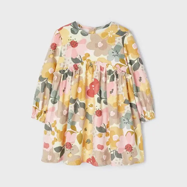 Front view of Mayoral girls dress with oversized multicolour floral print
