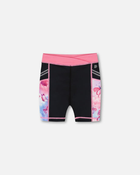 Printed Athletic Biker Short Black, Pink And Multicolored Butterflies-0