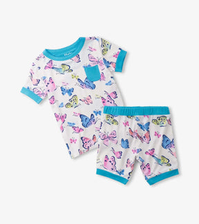Hatley Big Butterflies girls short pajama set with aqua trim
