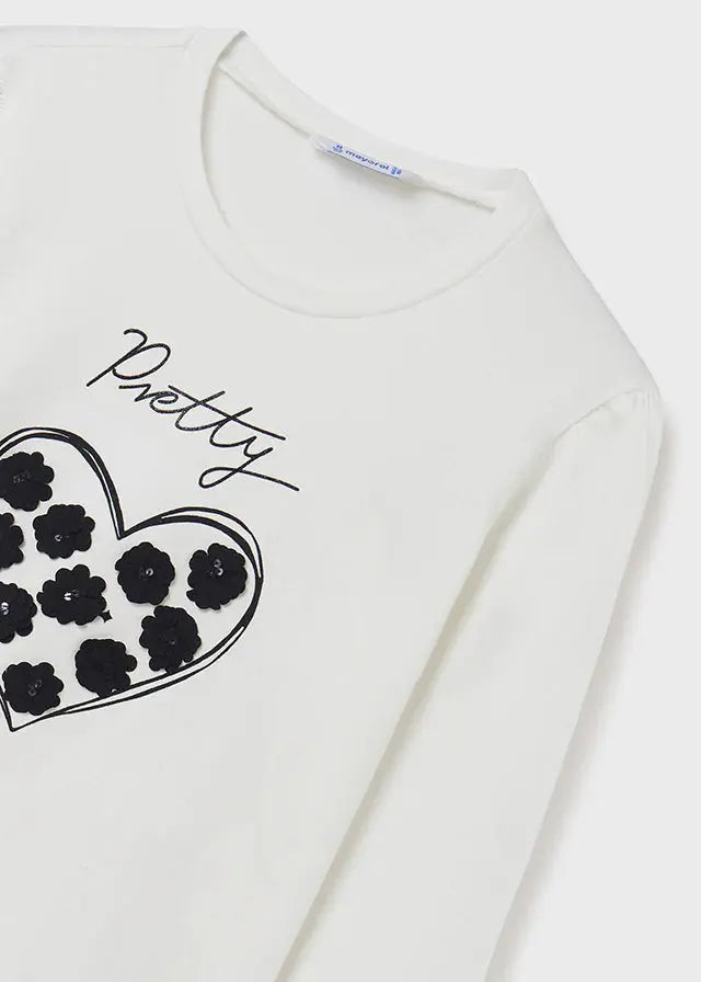 Girls Heart Long Sleeved T-Shirt - White | Mayoral | Mayoral | Jenni Kidz