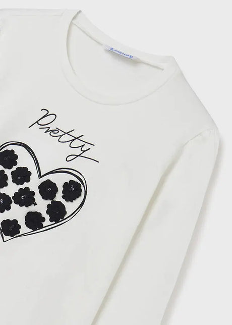 Girls Heart Long Sleeved T-Shirt - White | Mayoral | Mayoral | Jenni Kidz