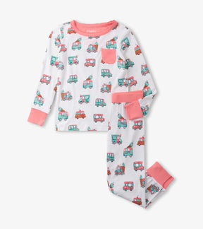Hatley girls Ice Cream Truck long pajama set with pink cuffs
