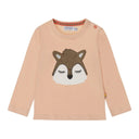 Peach pink Dirkje girls' long-sleeve shirt with textured deer face appliqué, front view