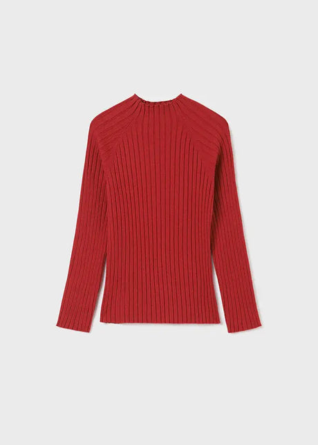 Girls Ribbed Knit Mockneck Long Sleeve - Red | Mayoral | Mayoral | Jenni Kidz