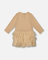 Glittering Mesh Skirt Party Dress Beige | Deux par Deux | Jenni Kidz