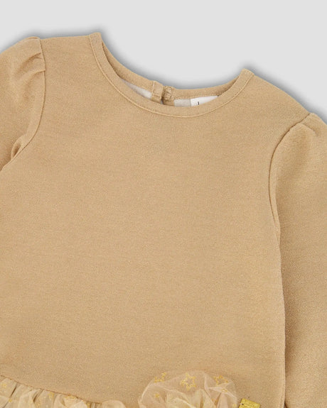 Glittering Mesh Skirt Party Dress Beige | Deux par Deux | Jenni Kidz