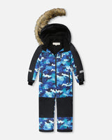 One-Piece Play Snowsuit Teal Blue Camouflage-2