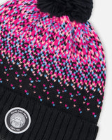Lined Knit Pompom Hat Black And Pink-3