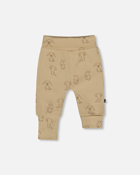 Organic Cotton Evolutive Pants Beige Printed Dogs-0