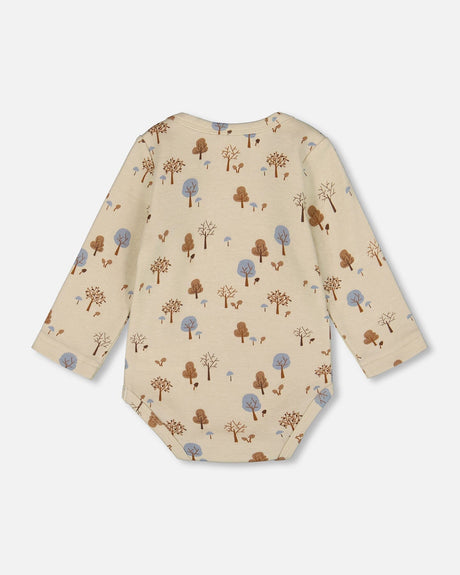 Organic Cotton Onesie Beige Tree Print-2
