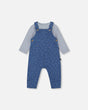 Organic Cotton Onesie And Overalls Set Blue Leaf Print-0