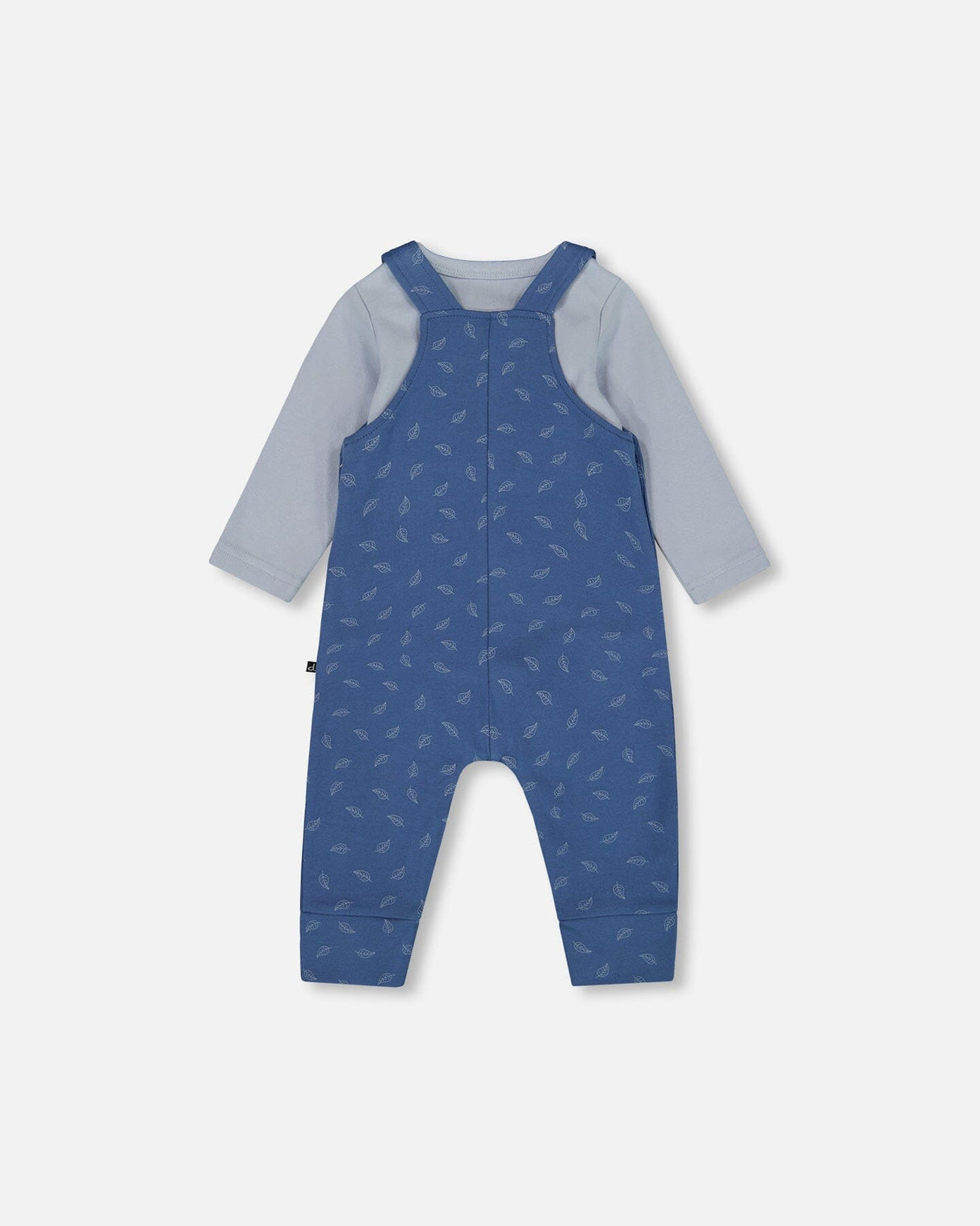 Organic Cotton Onesie And Overalls Set Blue Leaf Print-1