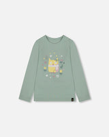 Organic Cotton Jersey Top Jade Green With Owl-0