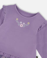 Bi-Material Dress With Muslin And Mesh Skirt Purple Gray-0