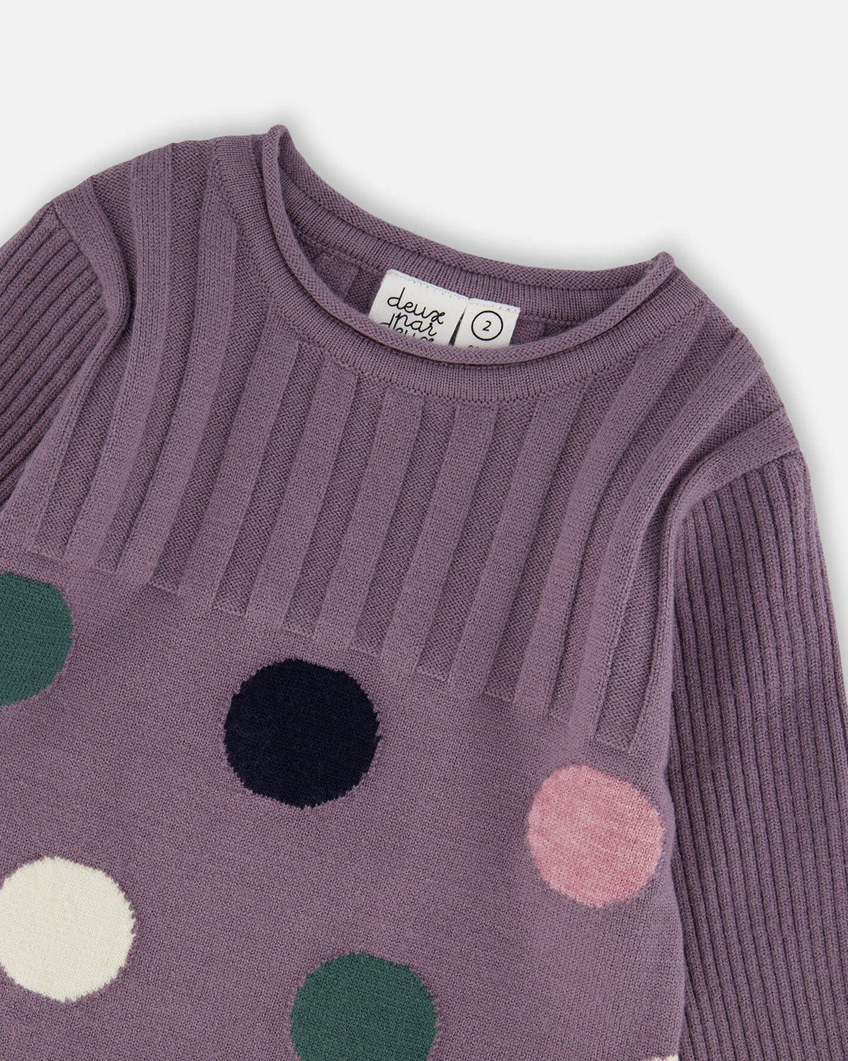 Jacquard Sweater Dress With Polka Dot Pattern Purple Gray-3