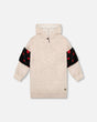 Hooded Glittering French Terry Dress Beige With Heart Bag-0
