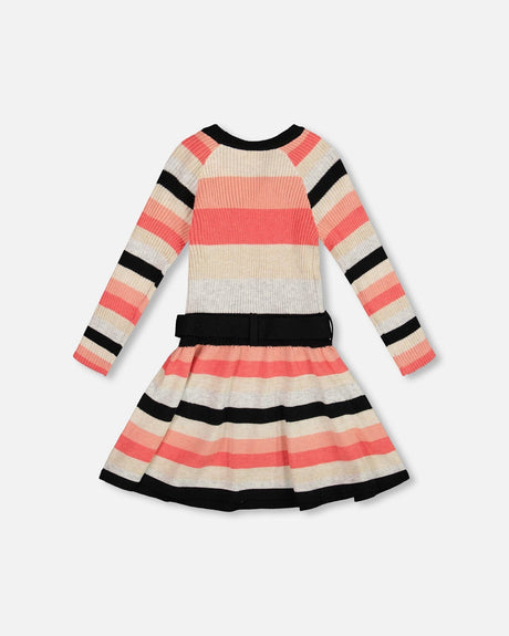 Striped Knit Dress Beige Black And Pink-2
