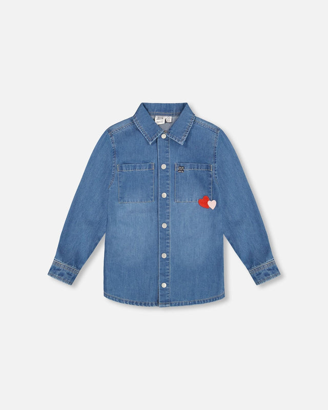 Denim Shirt Light Blue With Patch Pockets And Apple Patch-0