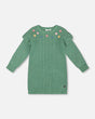 Knitted Dress Sage Green With Ruffles And Floral Embroidery-0