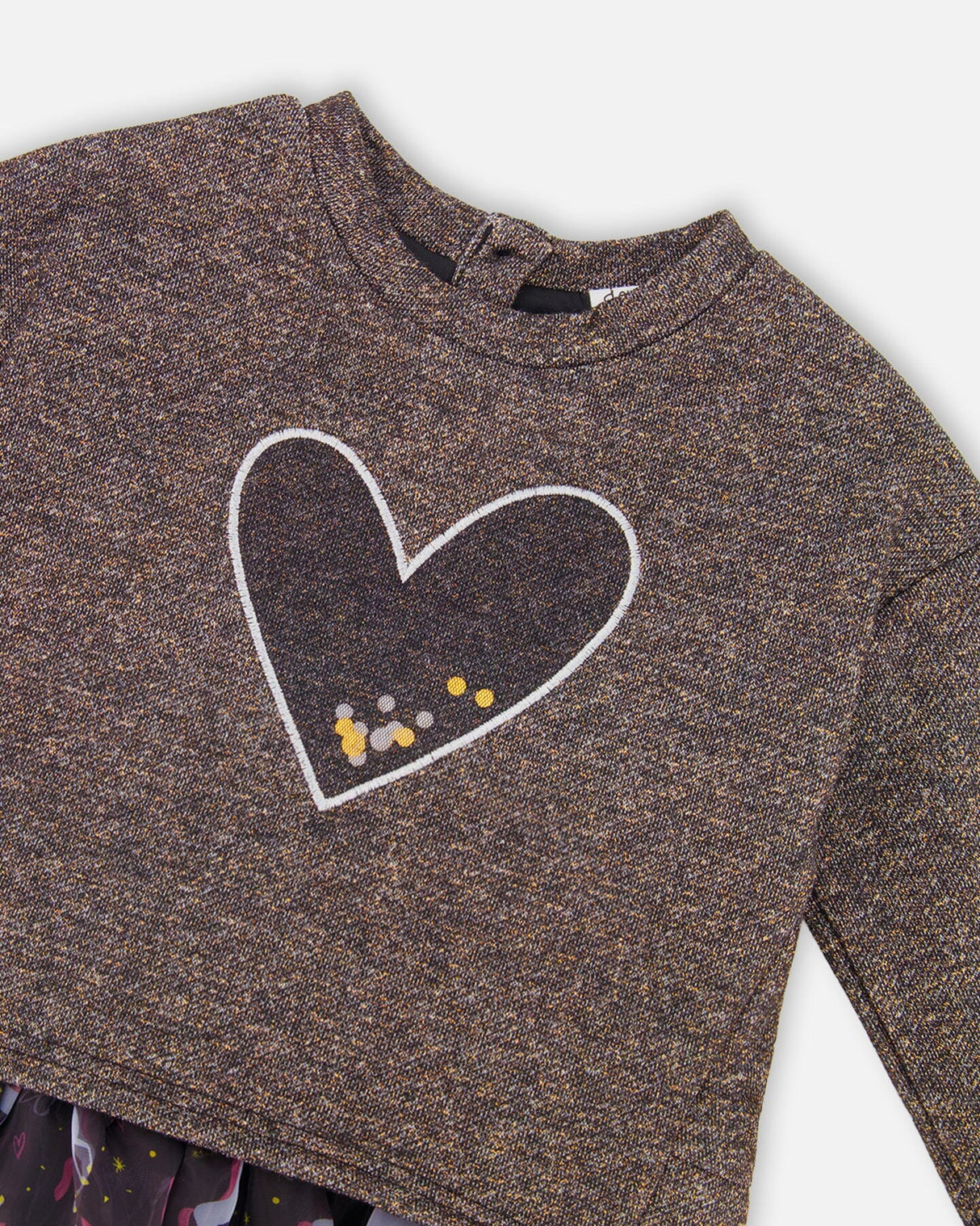 Bi-Material Dress Black With Mesh Skirt And Heart-3