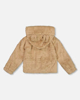 Faux Fur Hooded Jacket Nougat-2