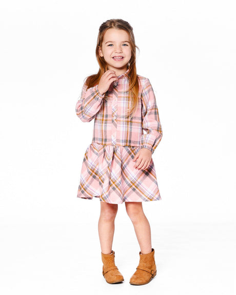 Shirt Plaid Dress With Frill Pink, Yellow And Gray-1