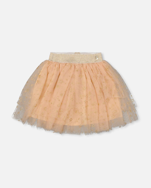 Multi Layer Glittering Mesh Skirt Beige-0