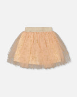 Multi Layer Glittering Mesh Skirt Beige-1