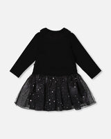 Bi-Material Dress With Glittering Skirt Black-2
