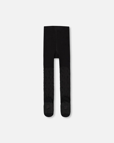 Knit Tights Black With Tone-On-Tone Star Pattern-1