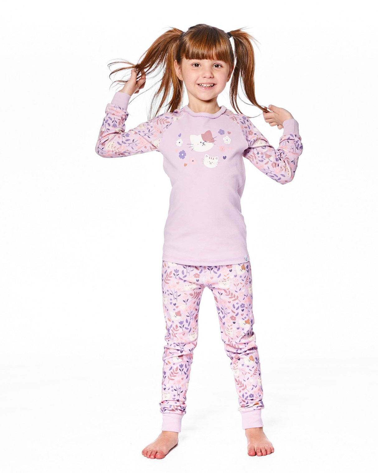 Organic Cotton Two-Piece Pajamas Lilac Cat Print-1