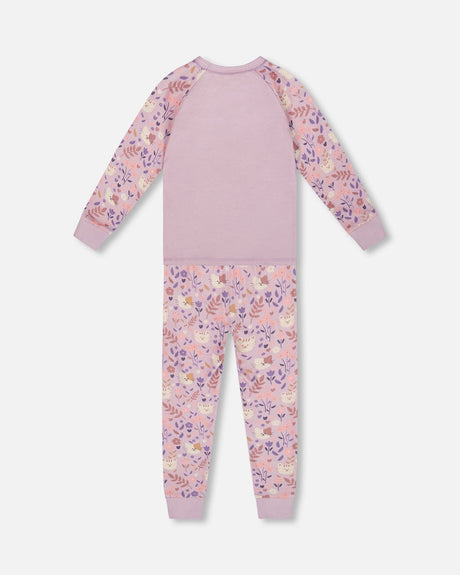 Organic Cotton Two-Piece Pajamas Lilac Cat Print-2
