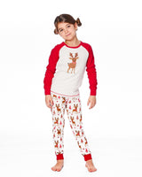 Organic Cotton Two-Piece Pajamas Beige Girly Reindeer Print-1