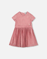 Short Sleeve Dress With Pleated Skirt Dusty Pink-0