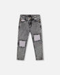 French Terry Black Denim Pants With Contrasting Patch-0