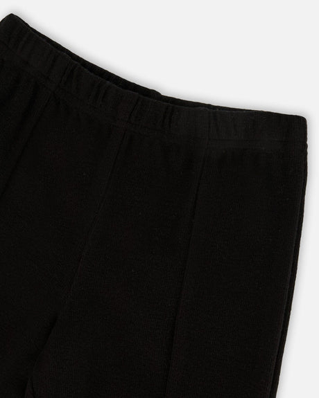 Ribbed Leggings Bootleg With Slit Black-3